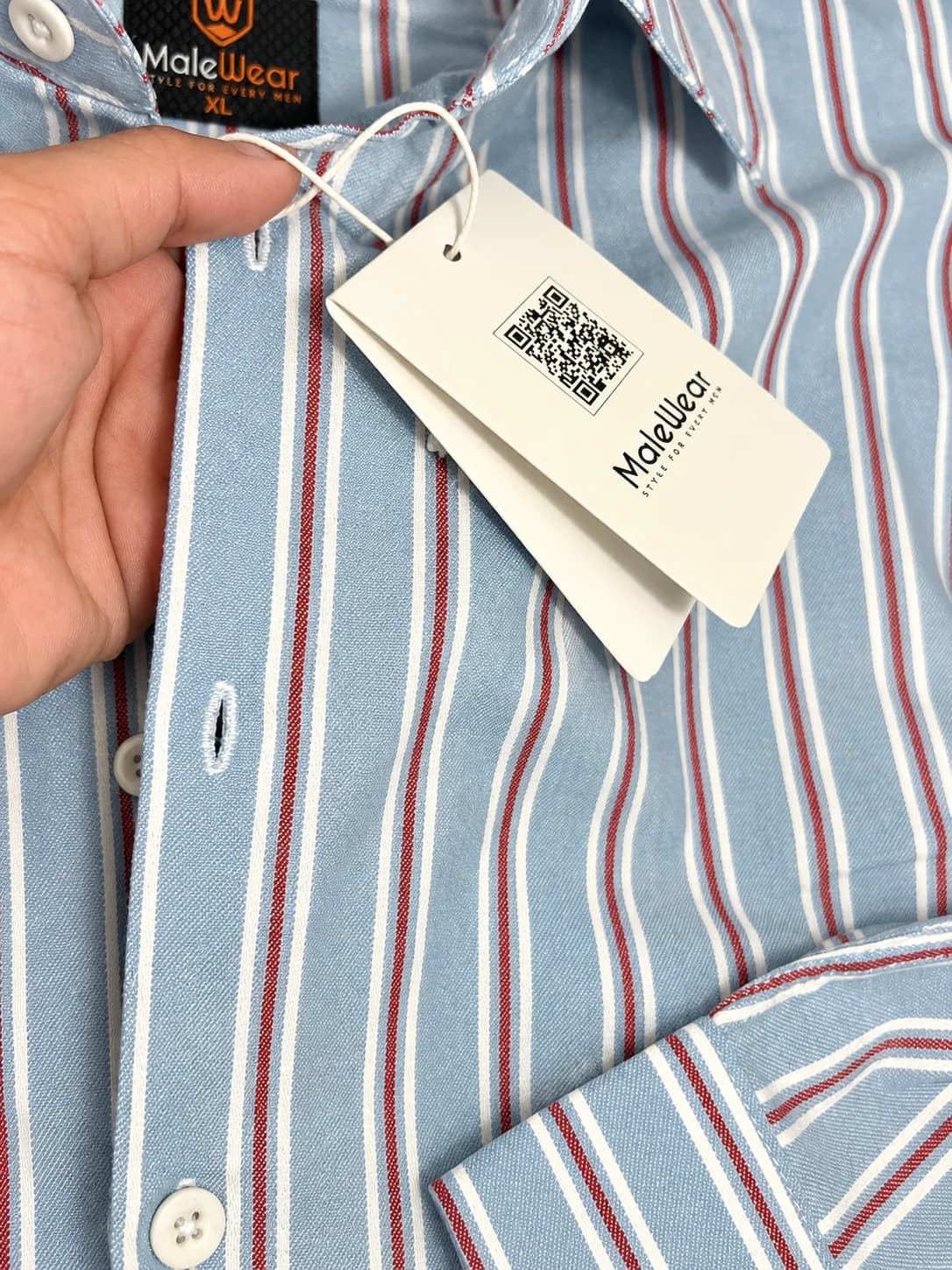MaleWear Premium Men's Sky Blue Striped Full Sleeve Shirt – Red & White Stripe alternate view