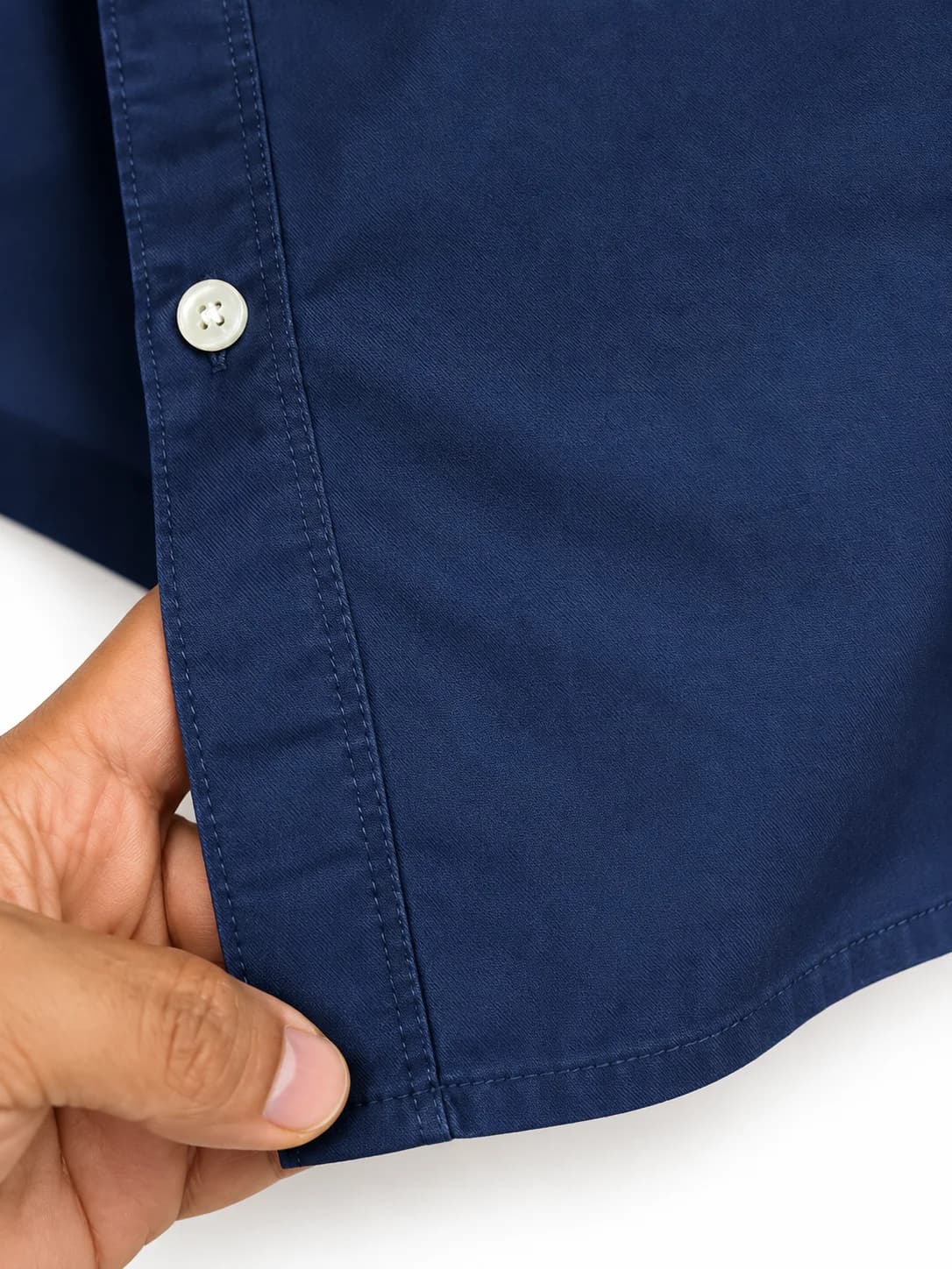 Lacoste Navy Blue Solid Men's Full Sleeve Button-Down Shirt XL with Crocodile Chest Logo, White Buttons and Classic Collar – Front View