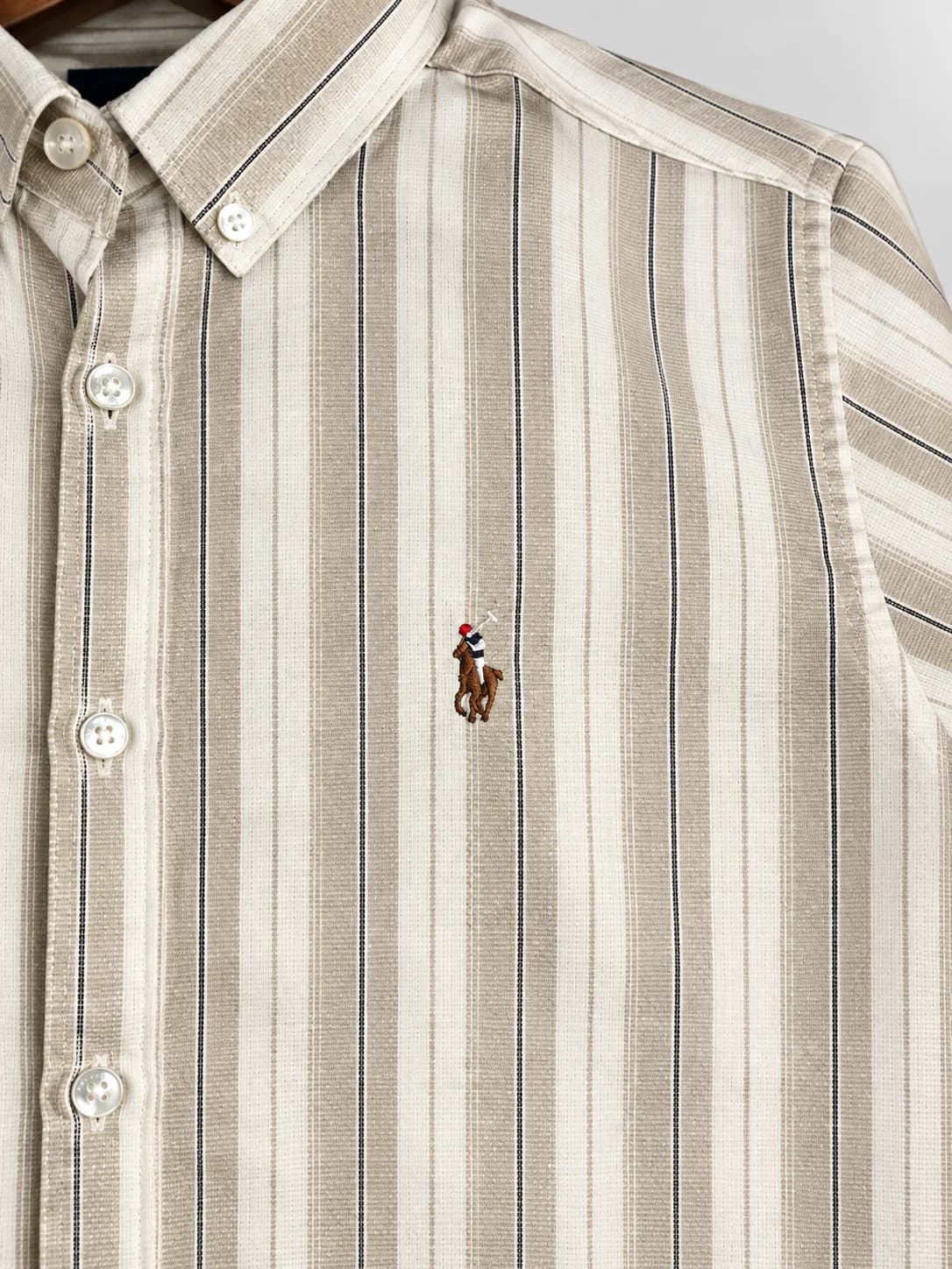 U.S. Polo Assn. Men's Premium Beige & Cream Striped Full Sleeve Shirt – Classic Button-Down Collar alternate view