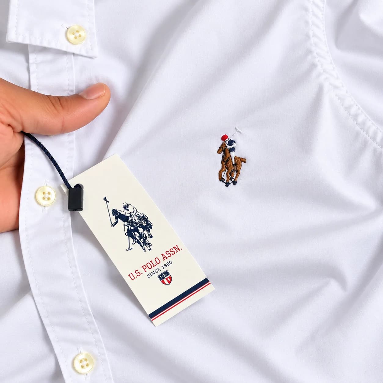 Men’s smart casual white Oxford shirt with embroidered polo logo